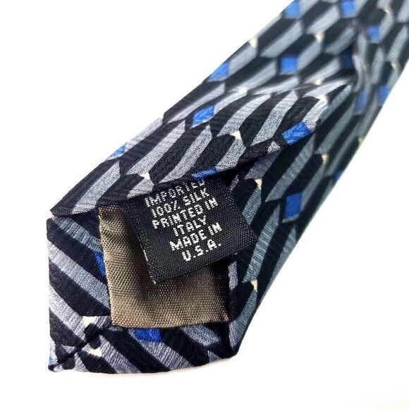 Perry Ellis Portfolio Silk Tie Print Gray Black Geometric Wide Italy USA - Picture 5 of 6